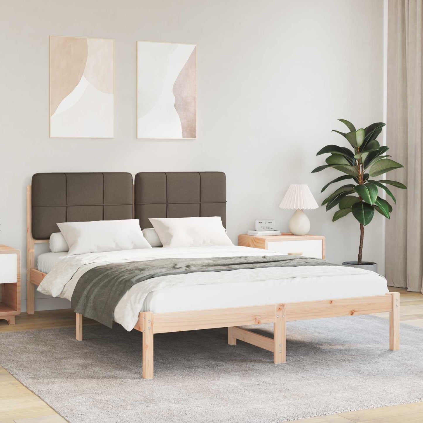 Letto con Testiera Rivestita Talpa 150 x 200 cm Pino massello