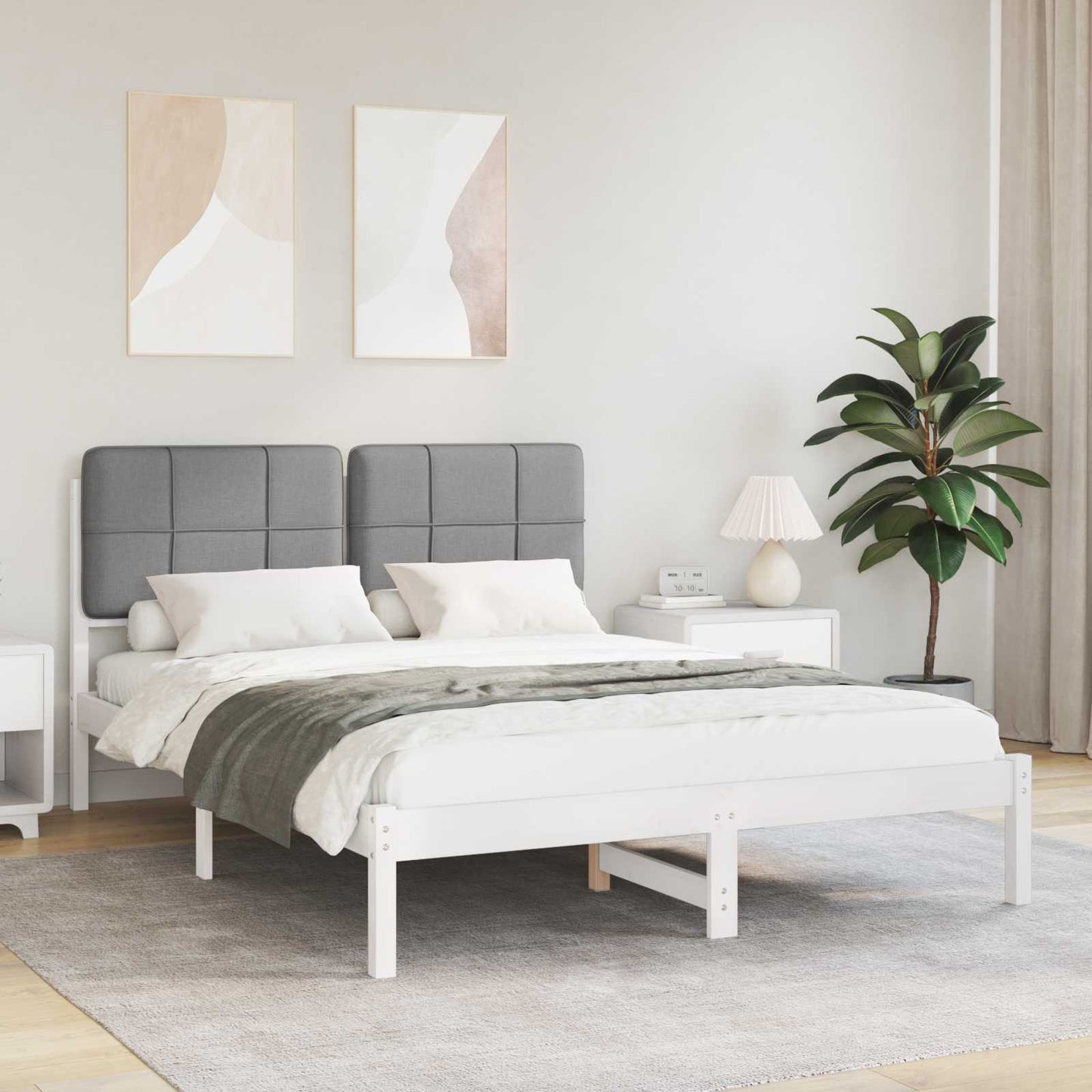 Letto con Testiera Rivestita Grigio chiaro 150 x 200 cm