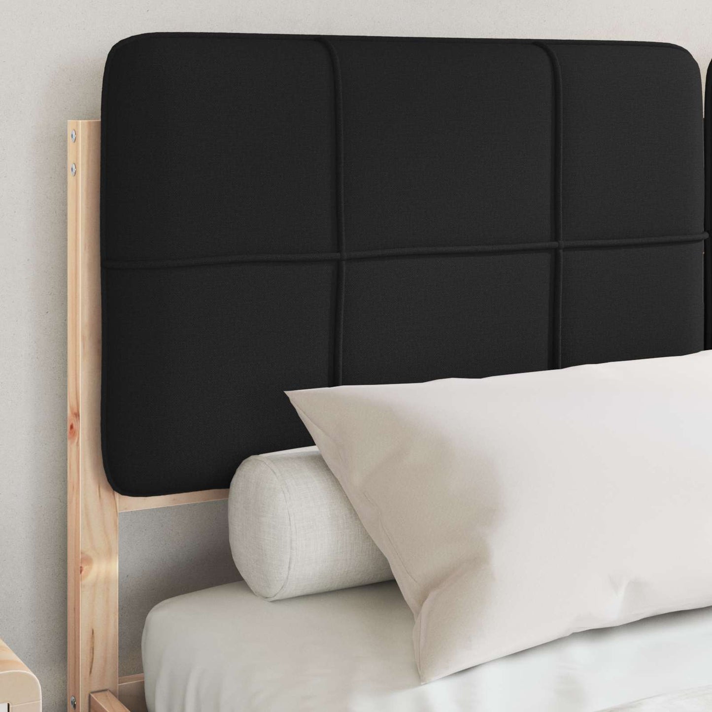 Letto con Testiera Rivestita Nero 140 x 200 cm Pino massello