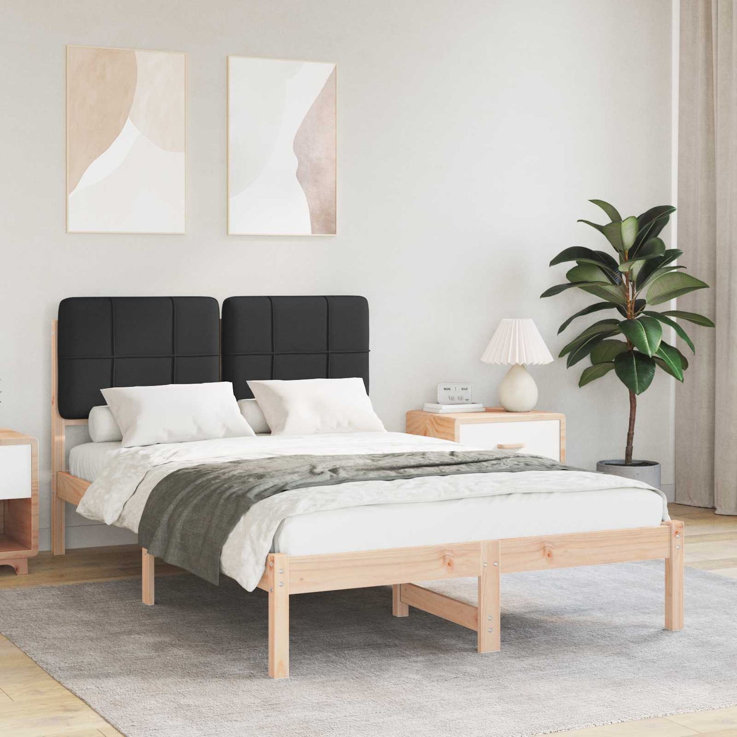 Letto con Testiera Rivestita Nero 120 x 200 cm Pino massello