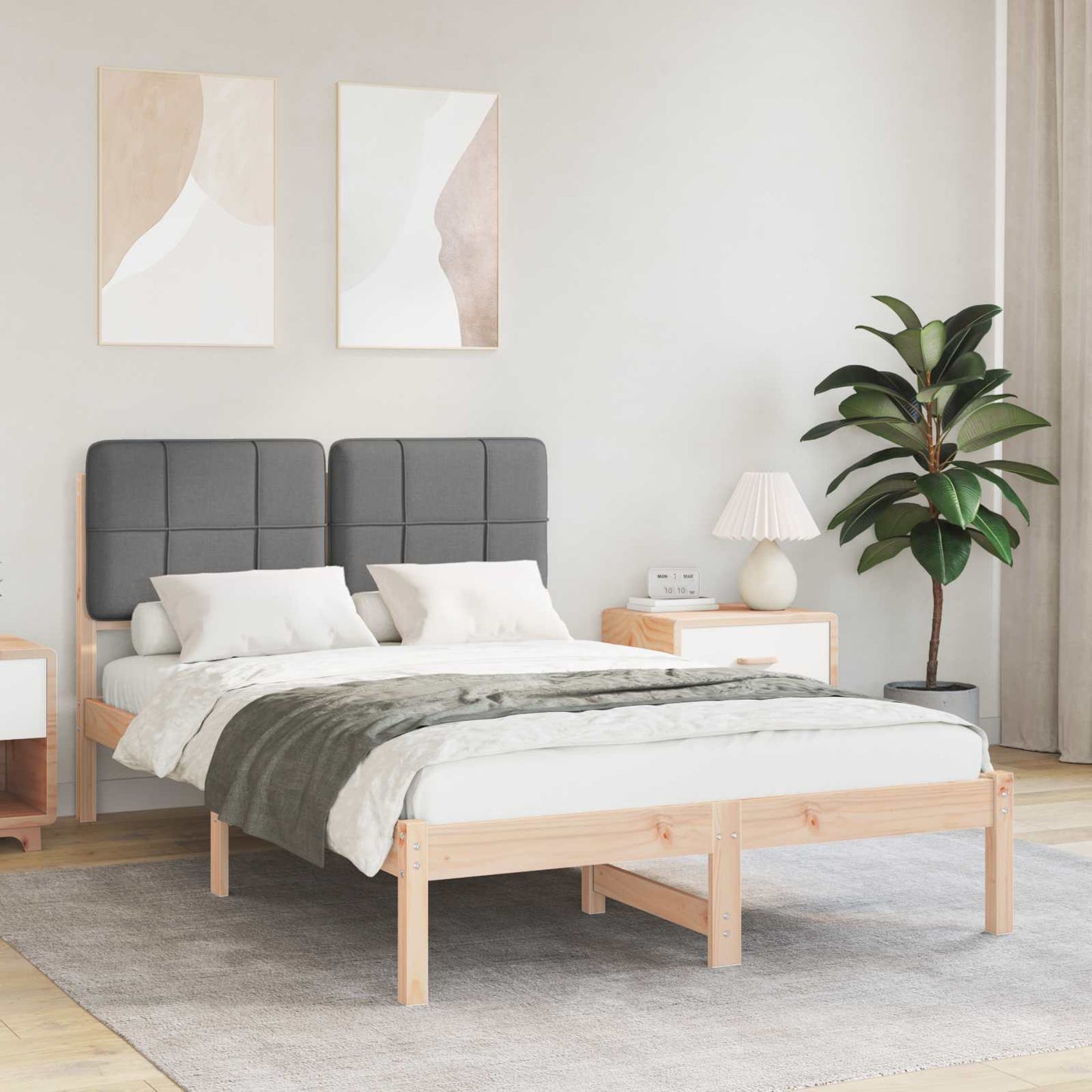 Letto con Testiera Rivestita Grigio scuro 120 x 190 cm