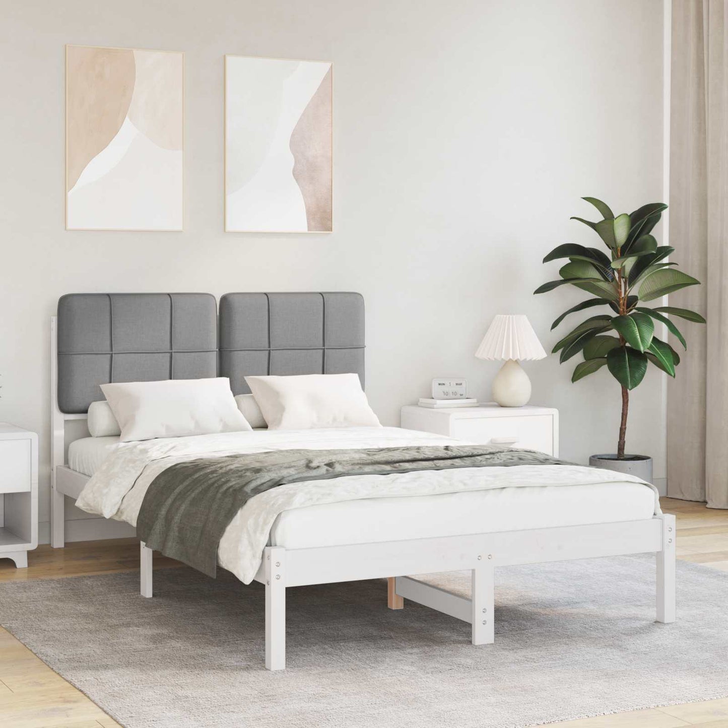 Letto con Testiera Rivestita Grigio chiaro 120 x 190 cm