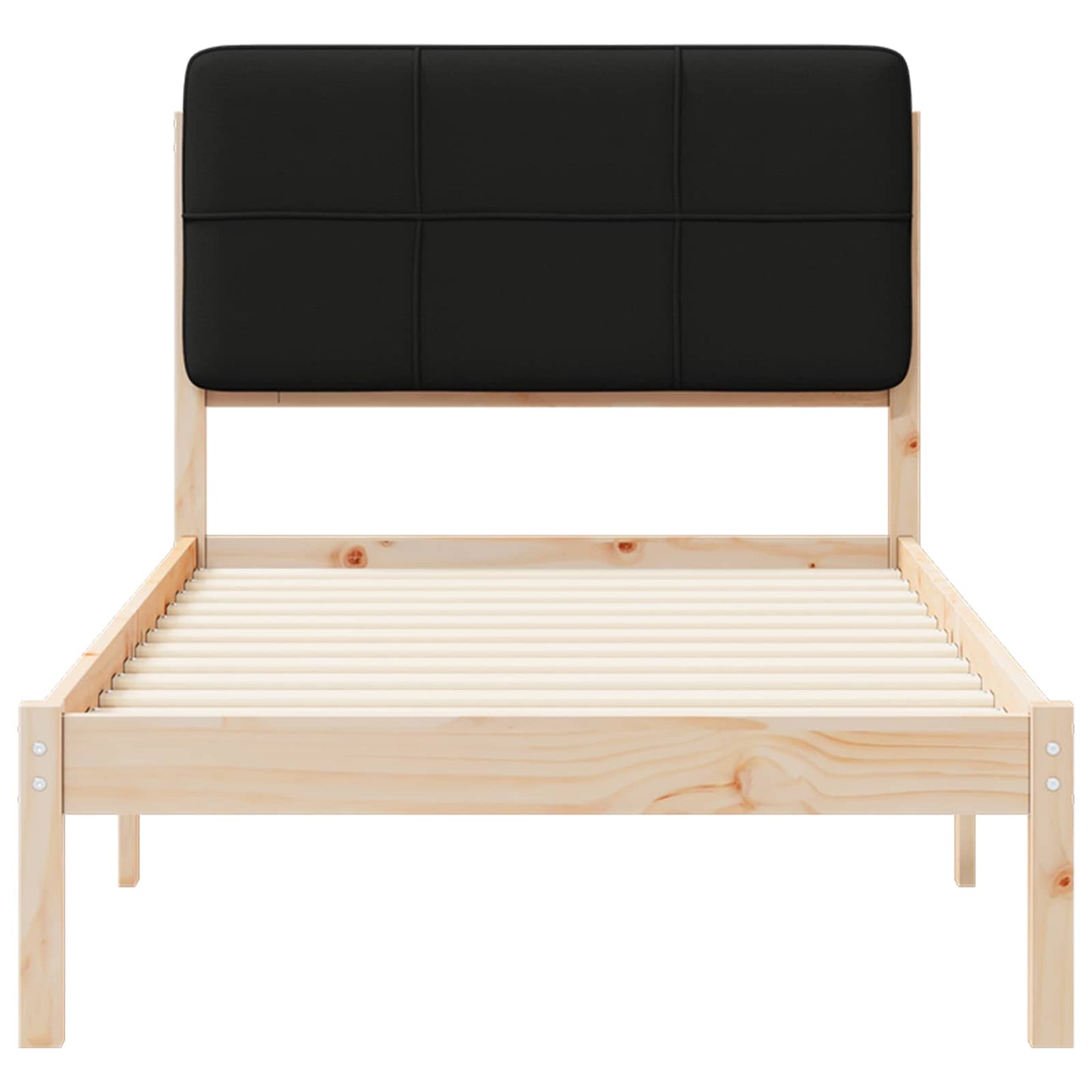 Letto con Testiera Rivestita Nero 80 x 200 cm Pino massello