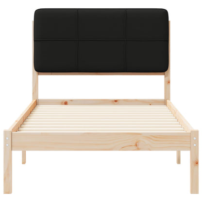 Letto con Testiera Rivestita Nero 90 x 190 cm Pino massello