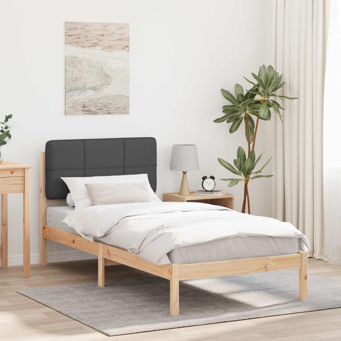 Letto con Testiera Rivestita Grigio scuro 75 x 190 cm