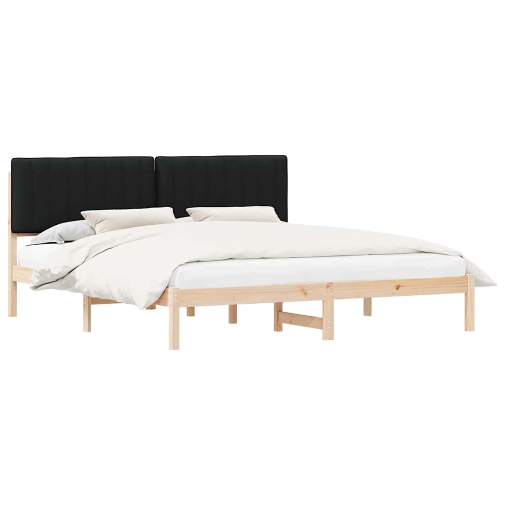 Letto con Testiera Rivestita Nero 180 x 200 cm Pino massello