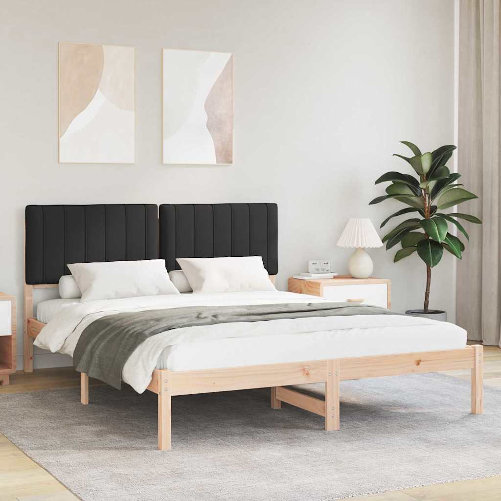 Letto con Testiera Rivestita Nero 150 x 200 cm Pino massello