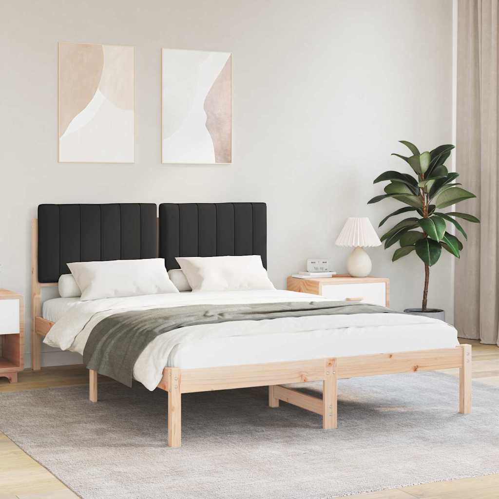 Letto con Testiera Rivestita Nero 140 x 190 cm Pino massello