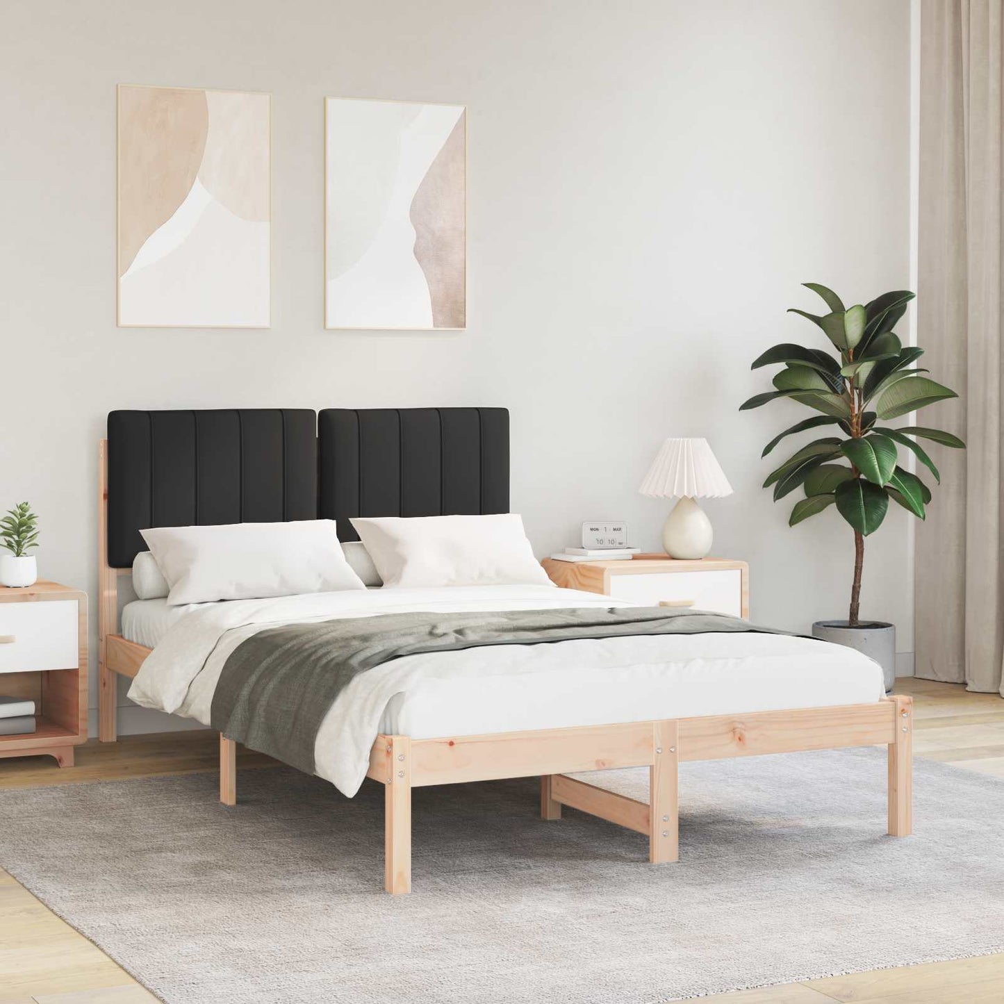 Letto con Testiera Rivestita Nero 120 x 190 cm