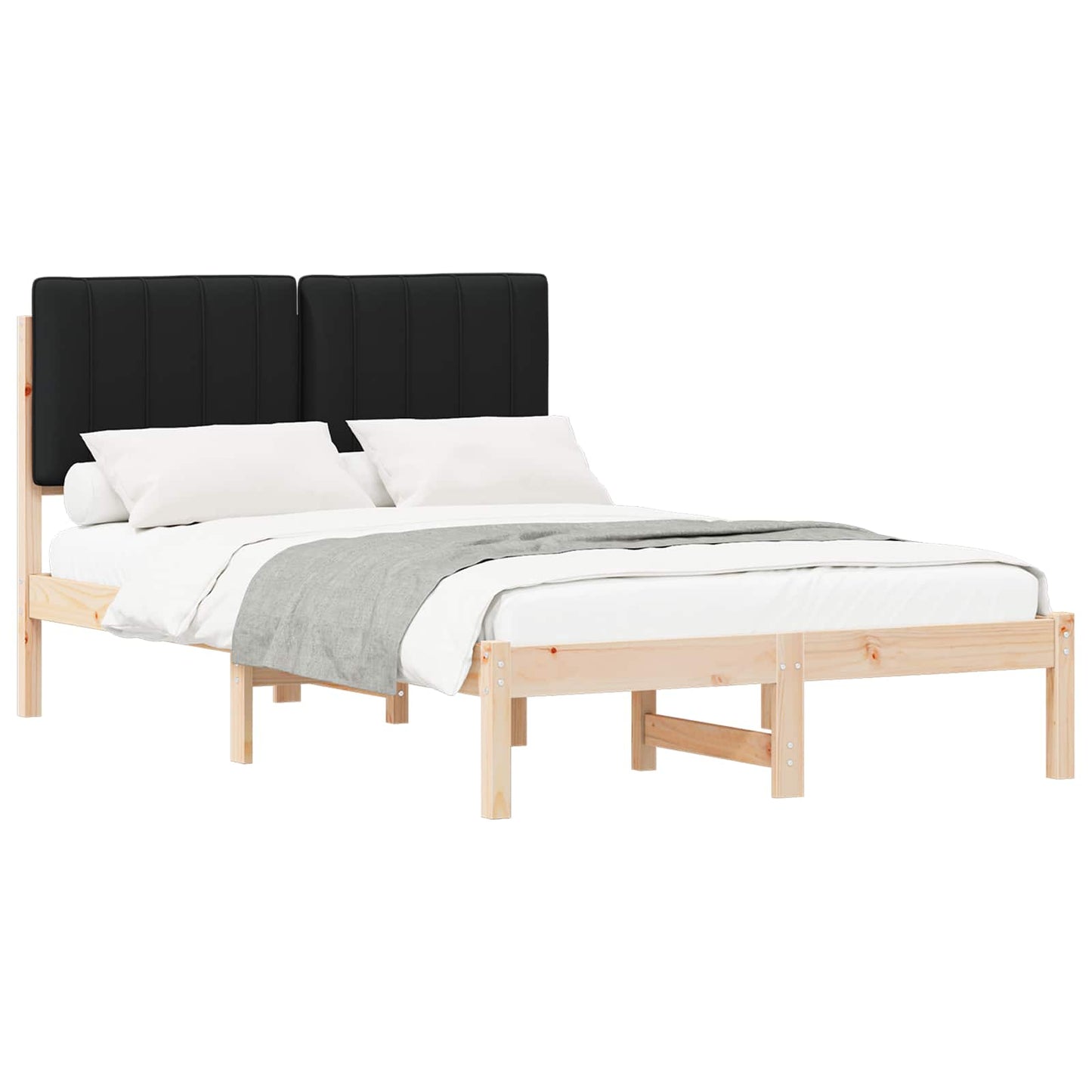 Letto con Testiera Rivestita Nero 120 x 190 cm Pino massello