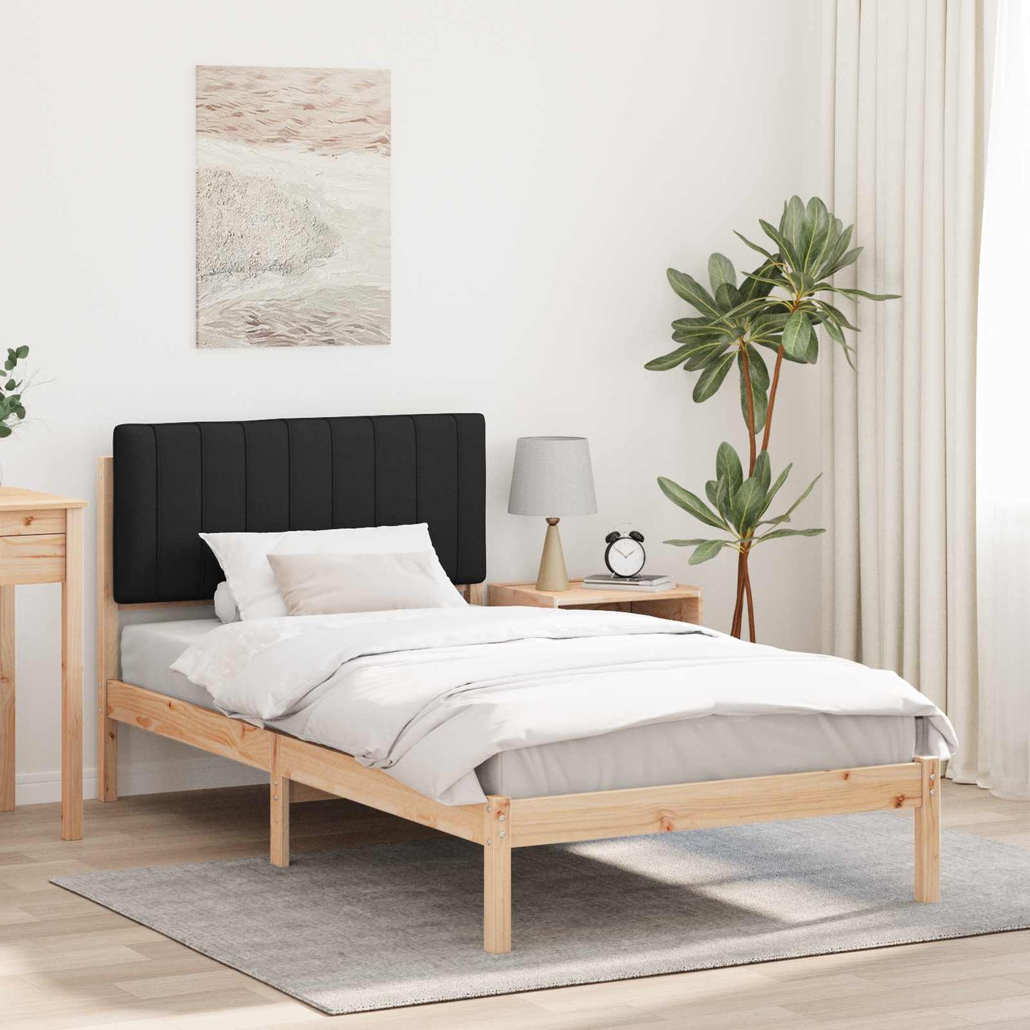 Letto con Testiera Rivestita Nero 100 x 200 cm Pino massello