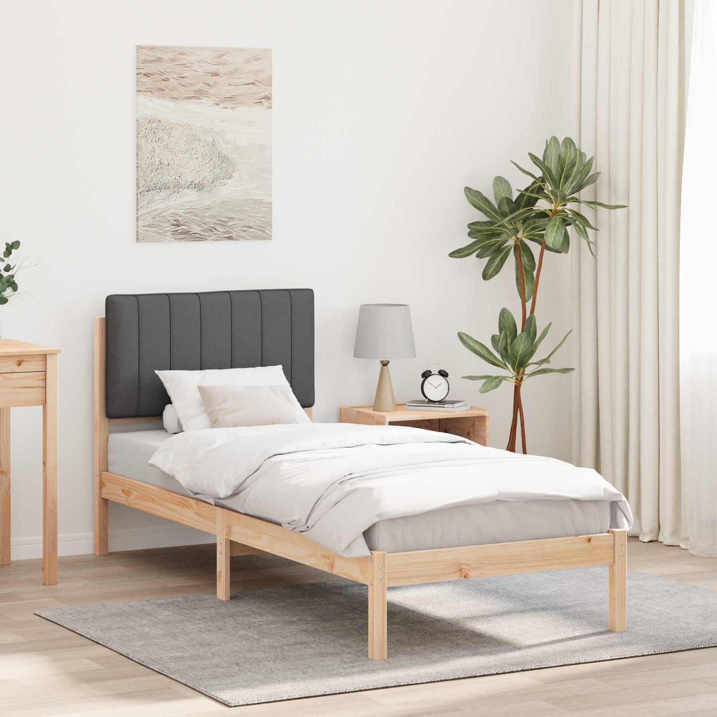 Letto con Testiera Rivestita Grigio scuro 80 x 200 cm