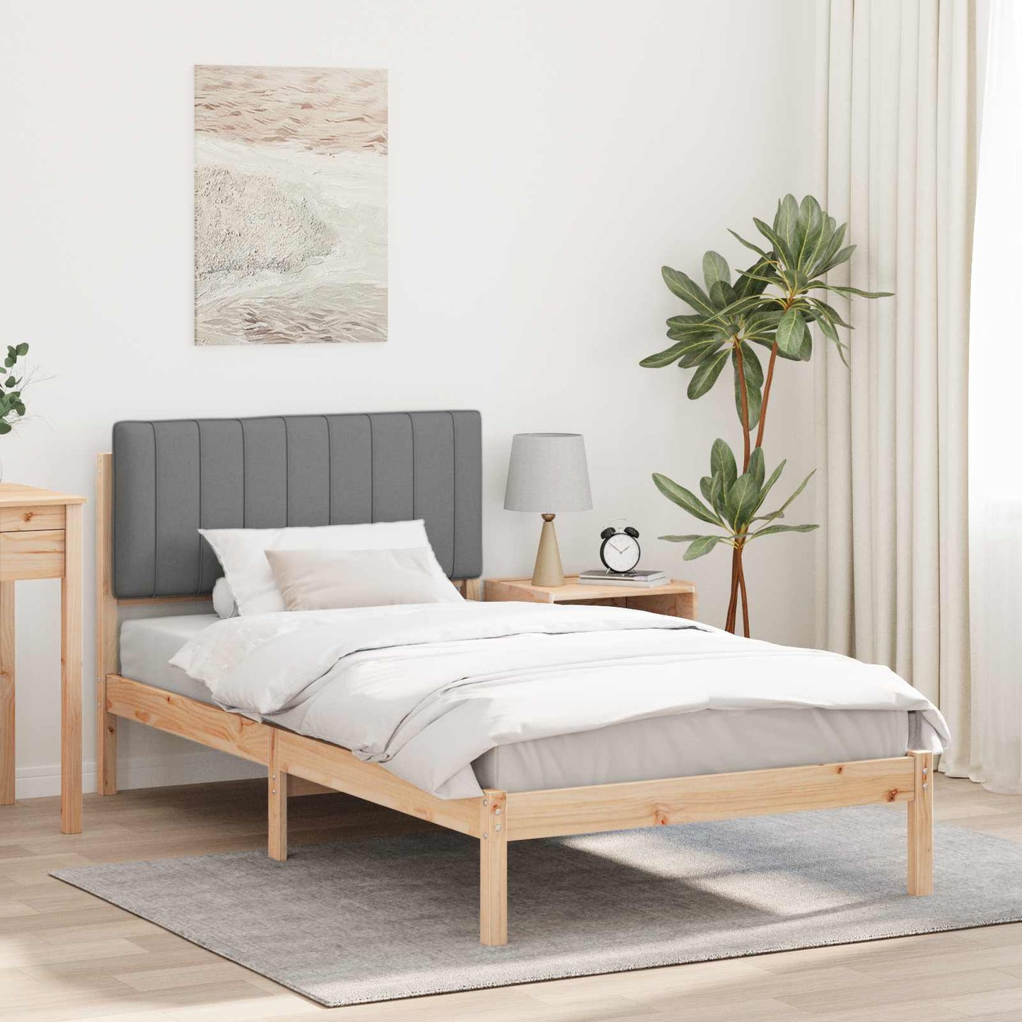 Letto con Testiera Rivestita Grigio chiaro 90 x 190 cm