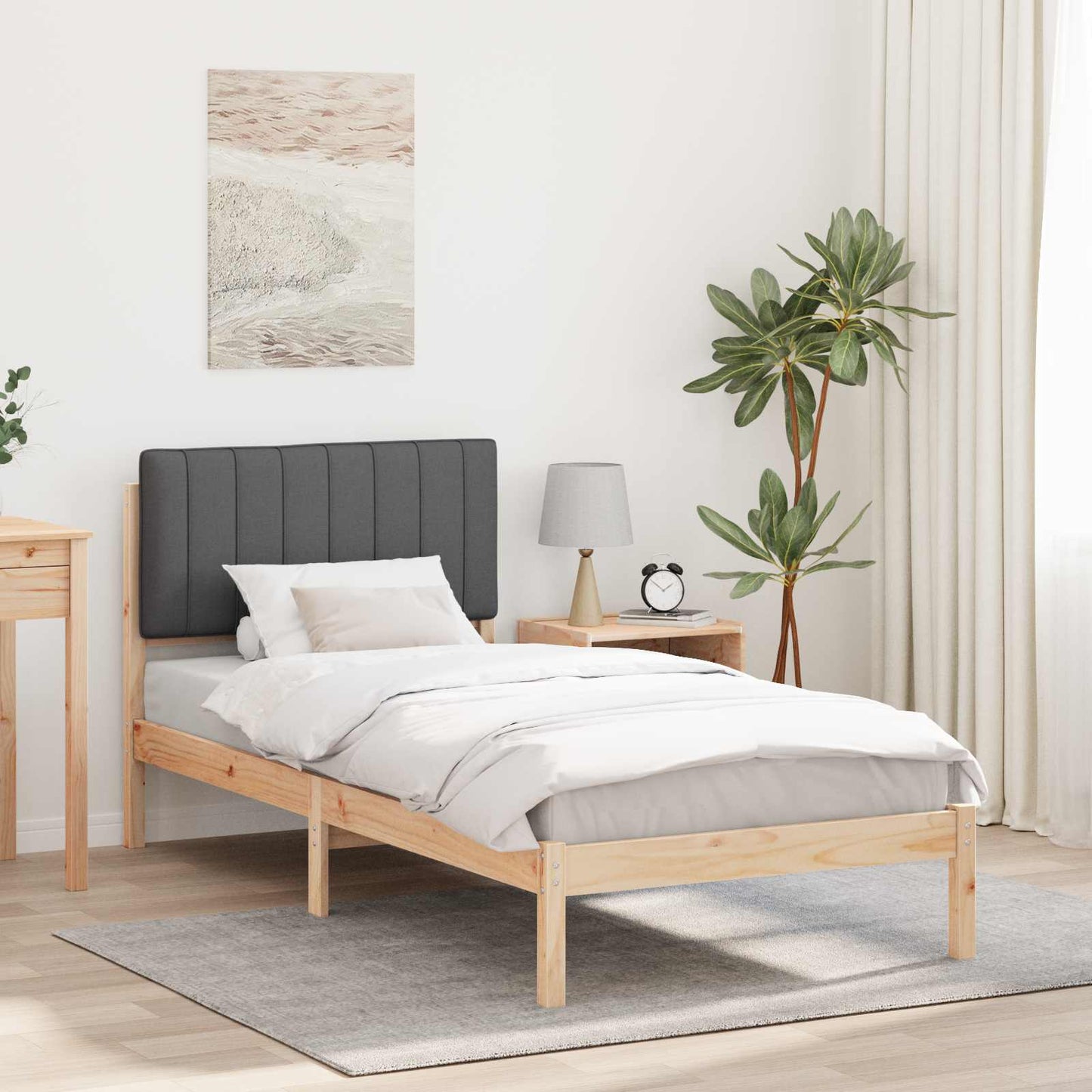 Letto con Testiera Rivestita Grigio scuro 90 x 190 cm