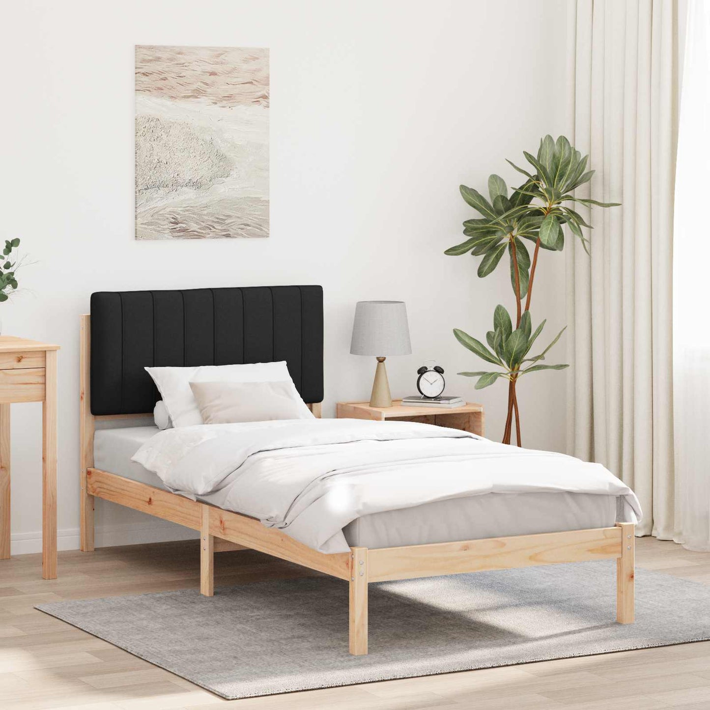 Letto con Testiera Rivestita Nero 90 x 190 cm