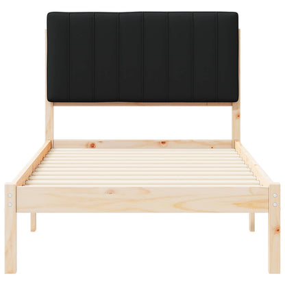 Letto con Testiera Rivestita Nero 90 x 190 cm Pino massello