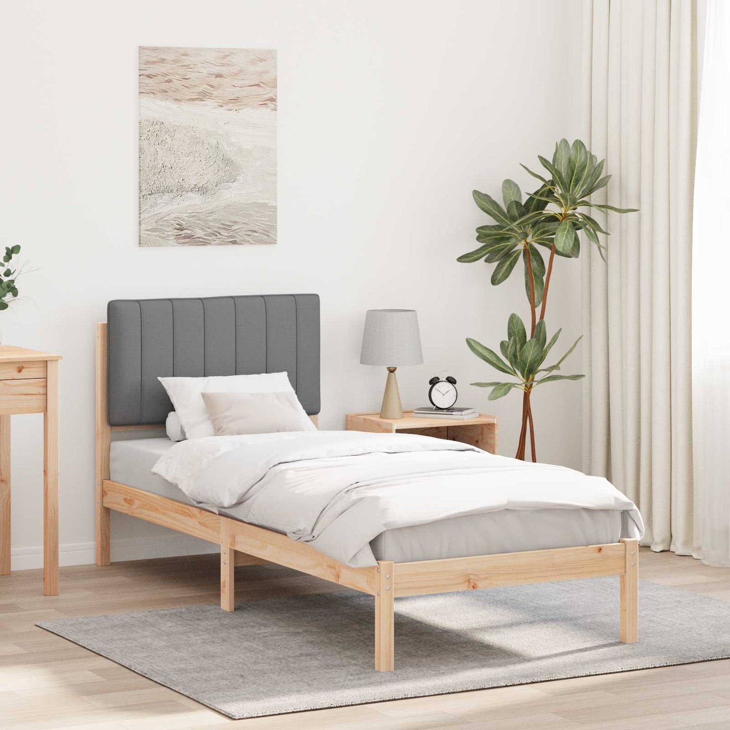 Letto con Testiera Rivestita Grigio chiaro 75 x 190 cm