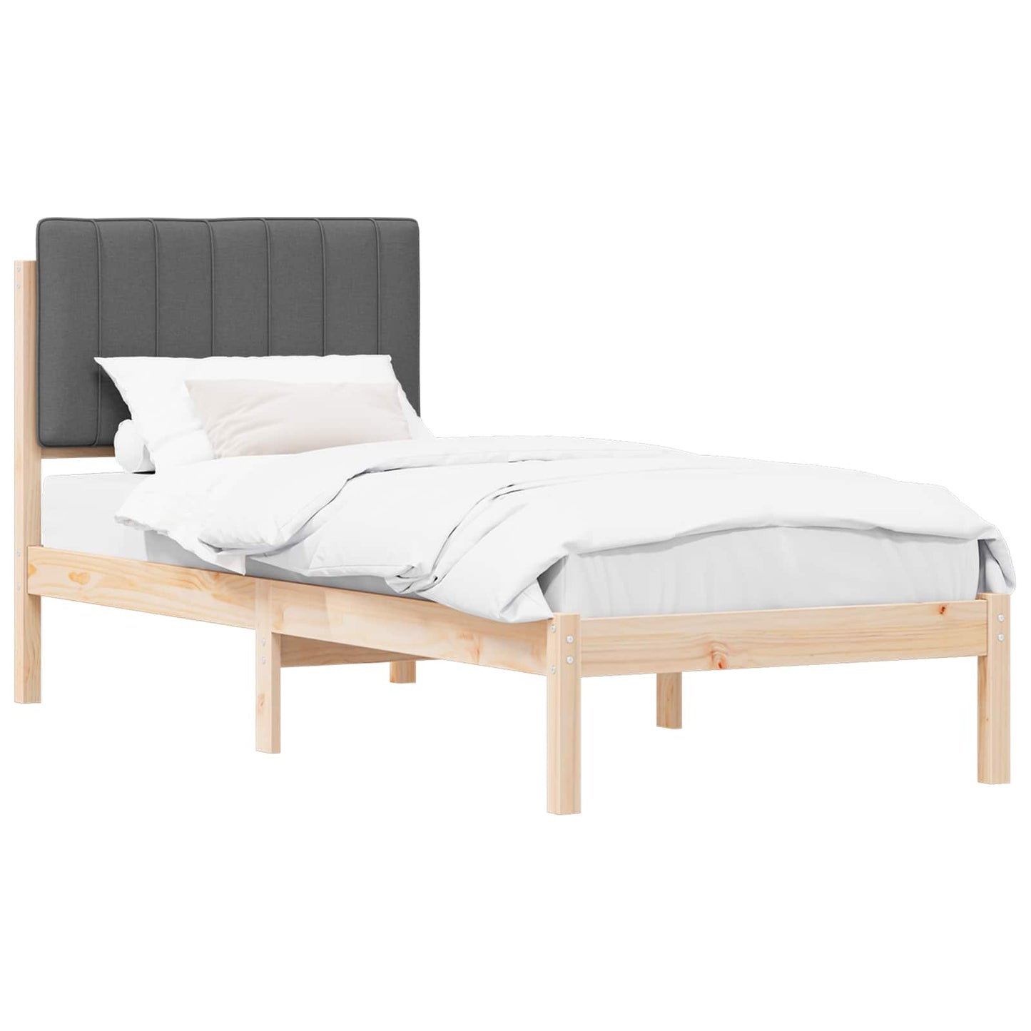 Letto con Testiera Rivestita Grigio scuro 75 x 190 cm