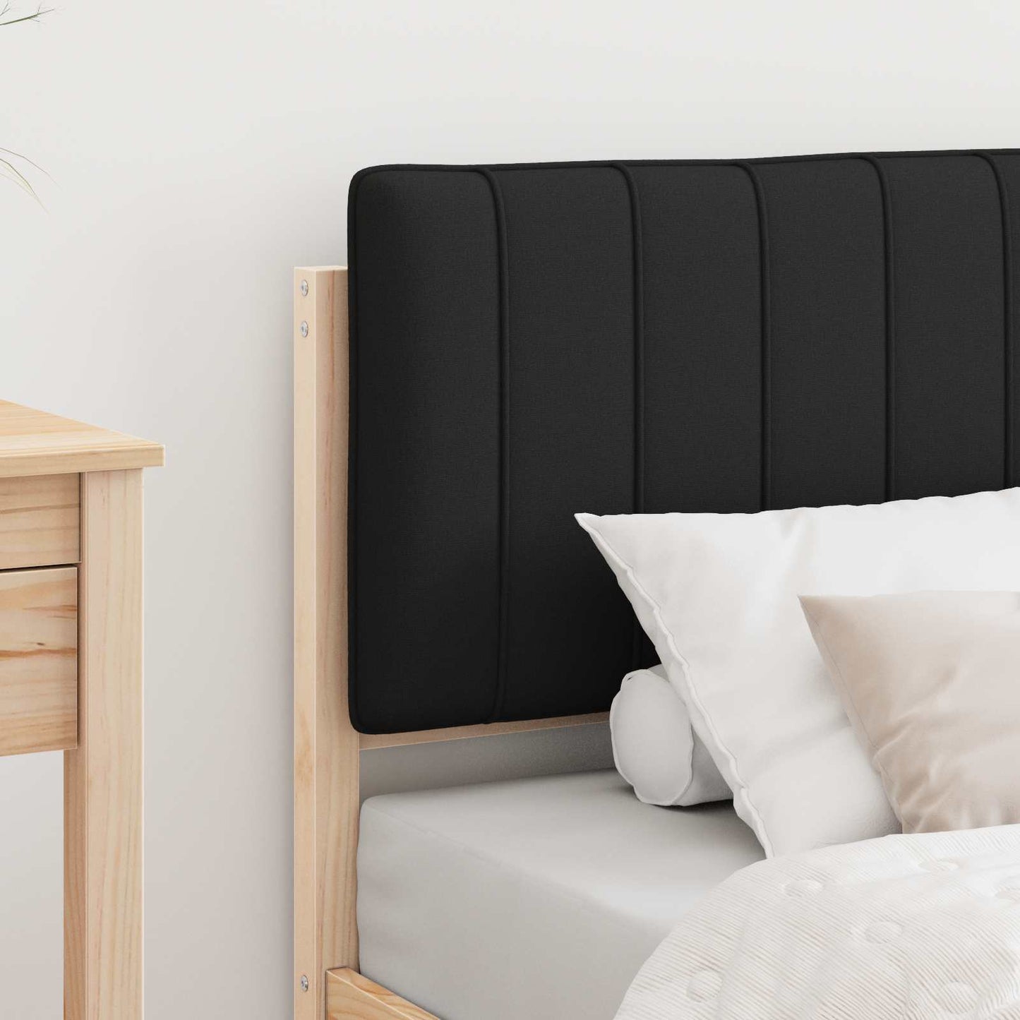 Letto con Testiera Rivestita Nero 75 x 190 cm Pino massello