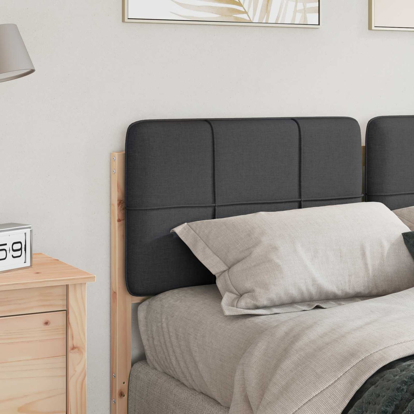 Testiera imbottita Marrone e grigio scuro 140 cm Pino massello