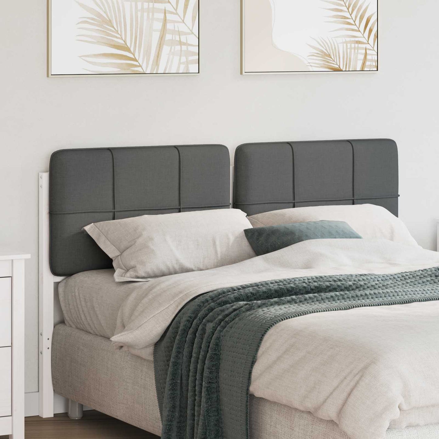 Testiera imbottita Bianco e grigio chiaro 140 cm Pino massello