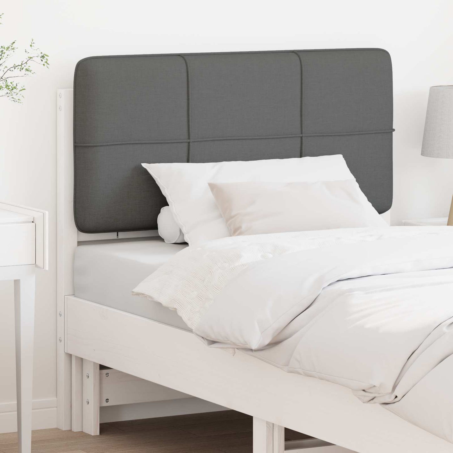Testiera imbottita Bianco e grigio chiaro 90 cm Pino massello