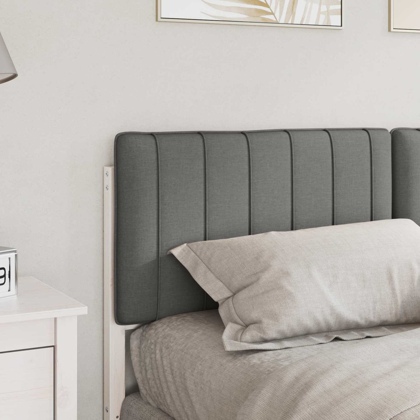 Testiera imbottita Bianco e grigio chiaro 150 cm Pino massello