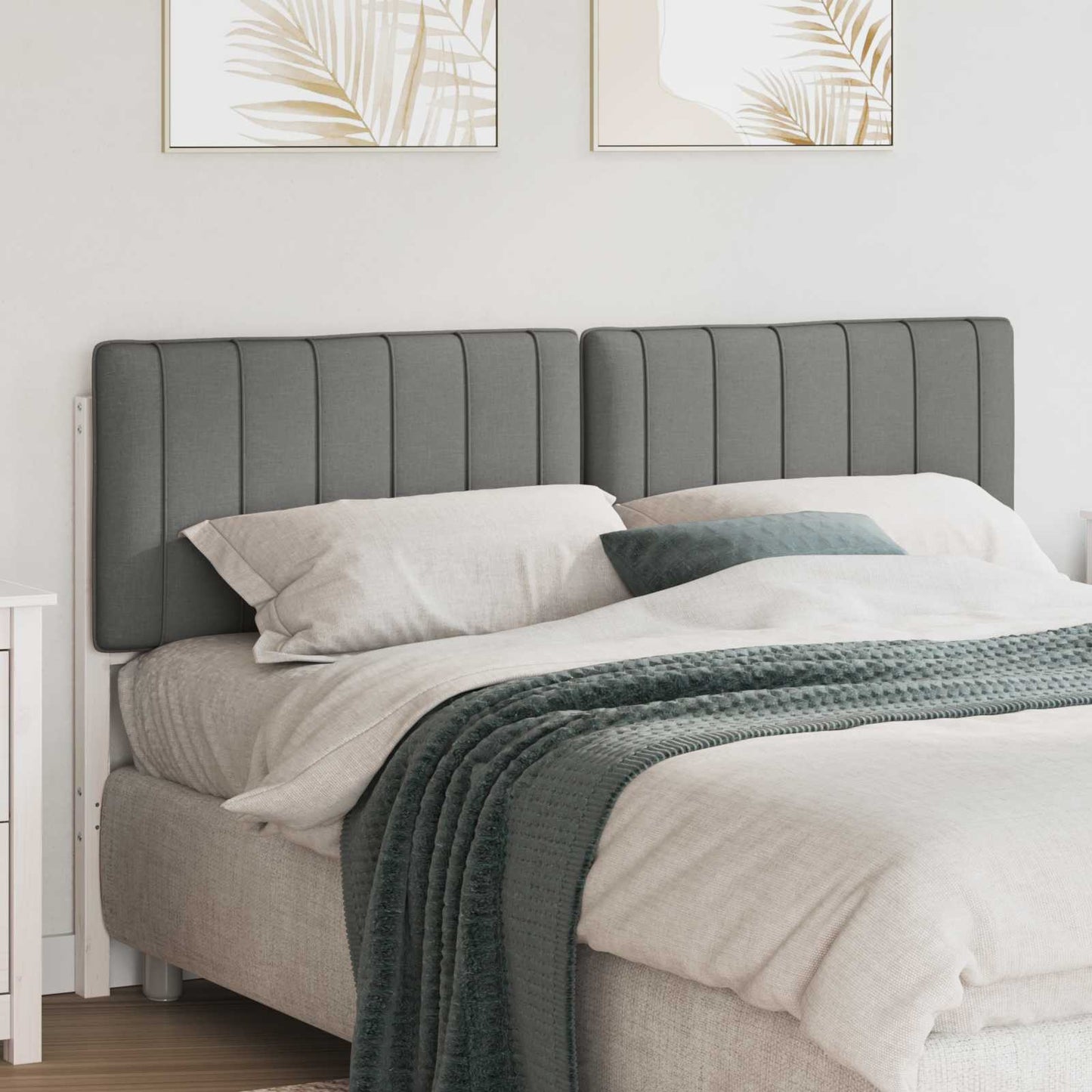 Testiera imbottita Bianco e grigio chiaro 150 cm Pino massello