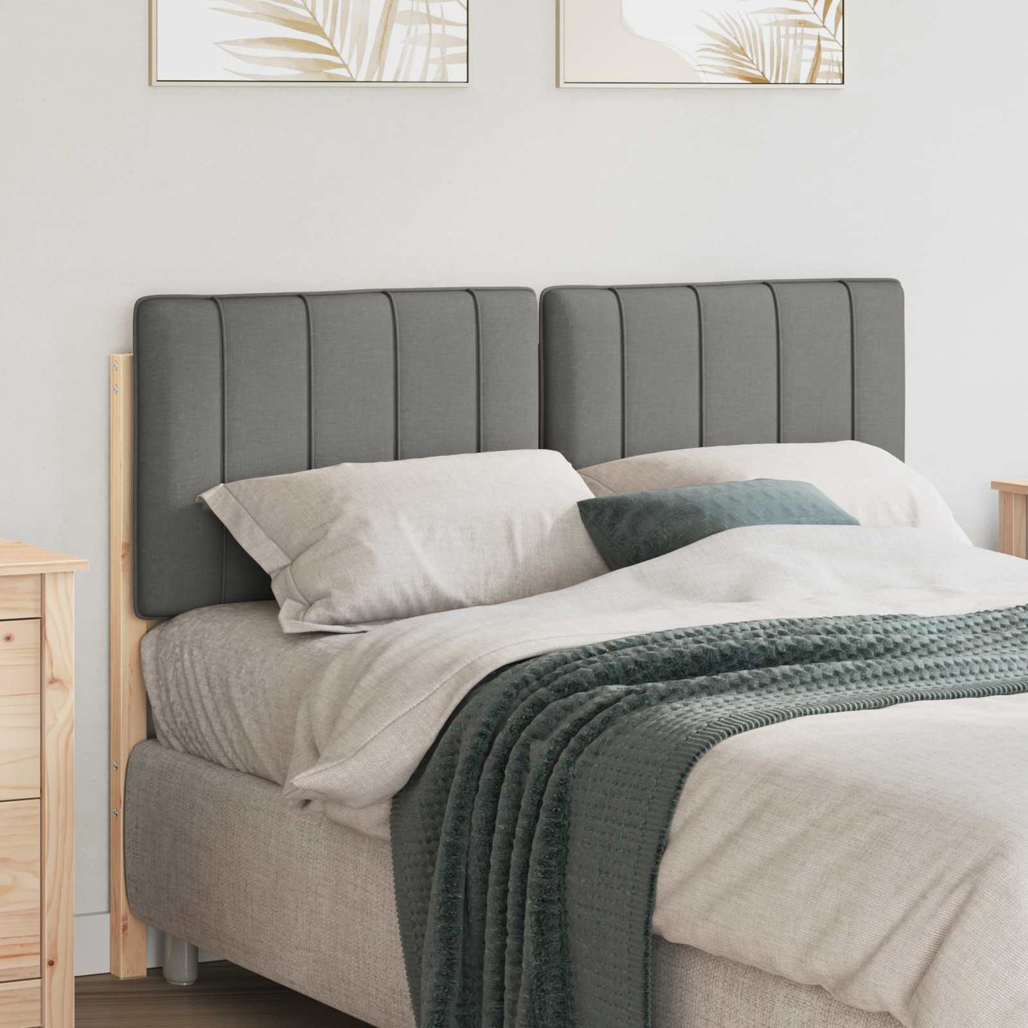Testiera imbottita Marrone e Grigio Chiaro 120 cm Pino massello
