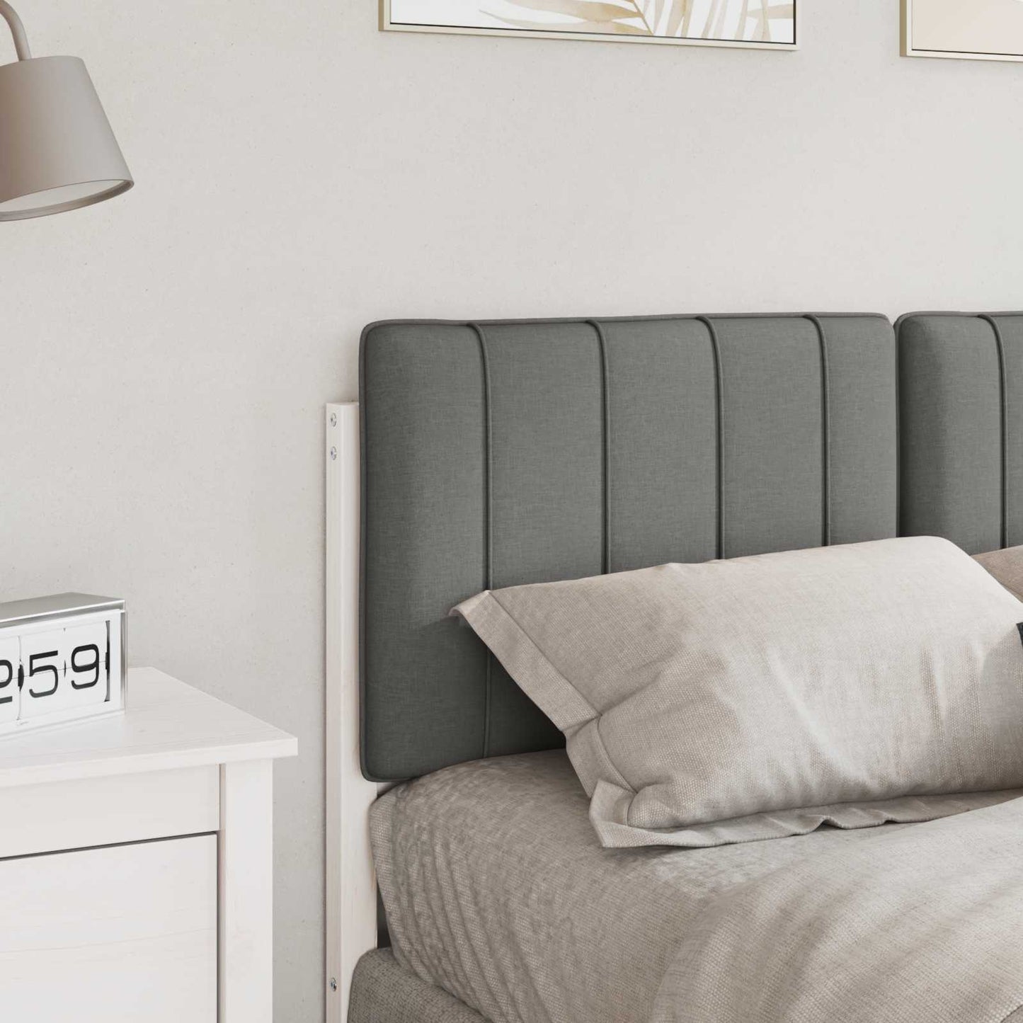Testiera imbottita Bianco e grigio chiaro 120 cm Pino massello