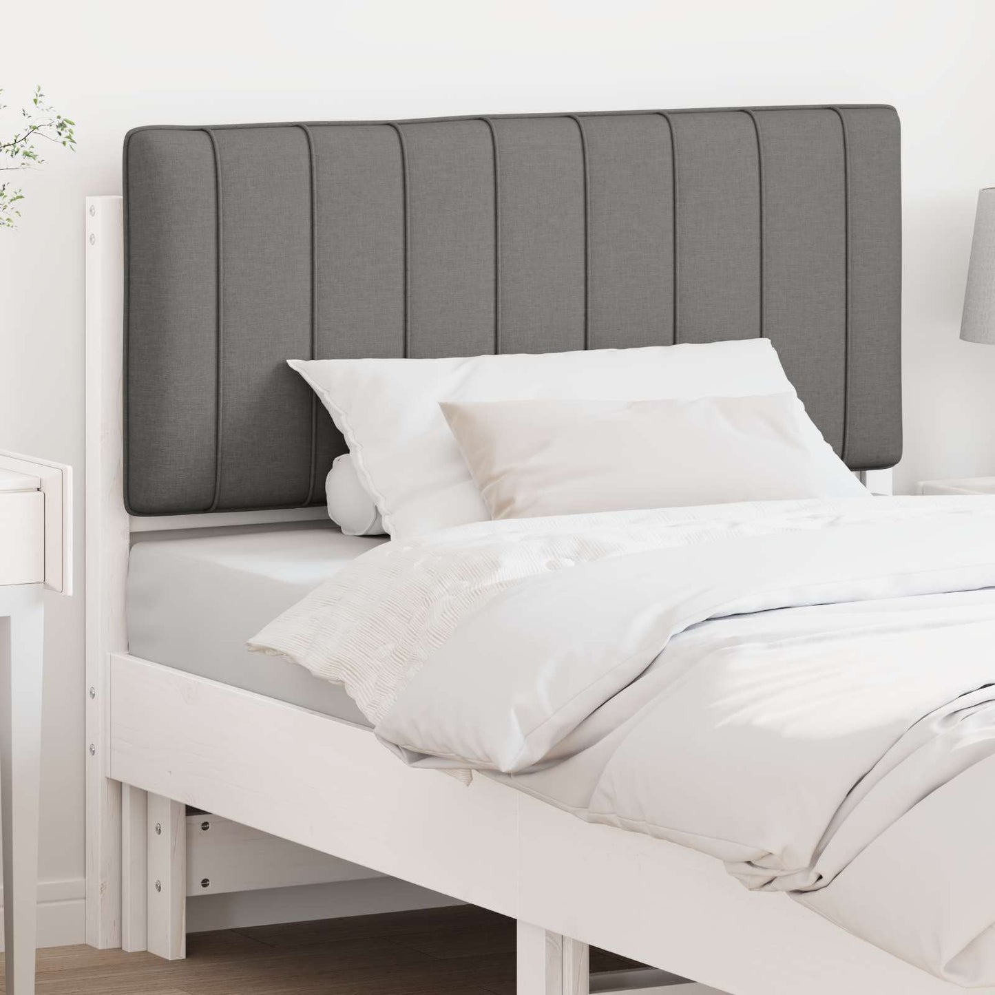 Testiera imbottita Bianco e grigio chiaro 100 cm Pino massello