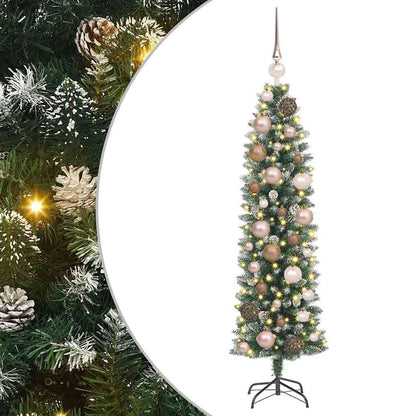 Albero di Natale Artificiale Sottile Verde e Bianco 120 cm