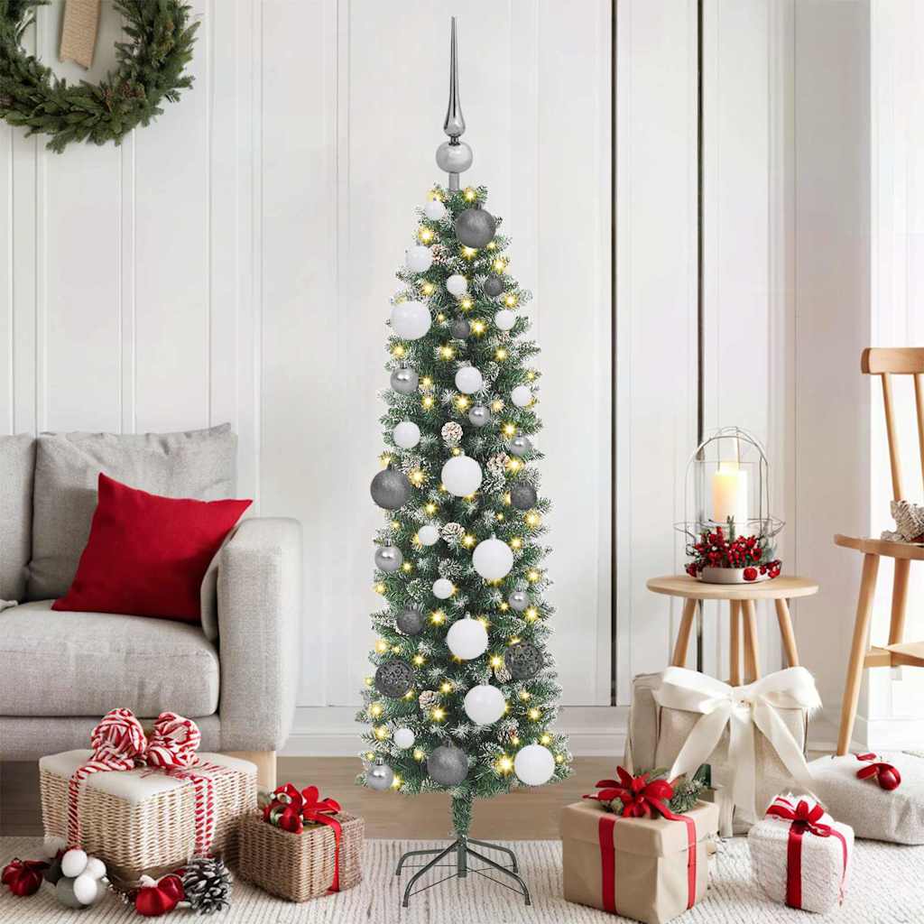 Albero di Natale Artificiale Sottile Verde e Bianco 120 cm
