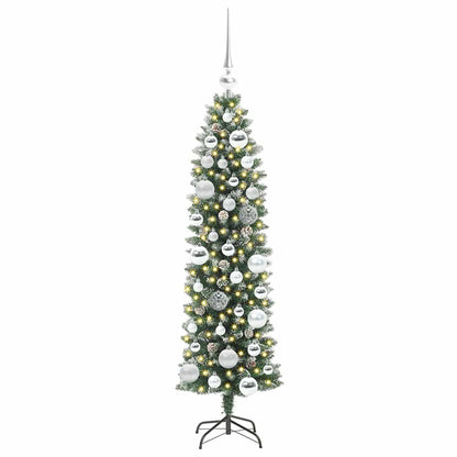 Albero di Natale Artificiale Sottile Verde e Bianco 120 cm