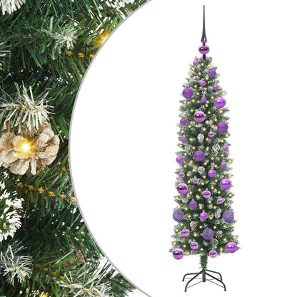 Albero di Natale Artificiale Sottile Verde e Bianco 120 cm