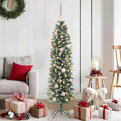 Albero di Natale Artificiale Sottile Verde e Bianco 150 cm