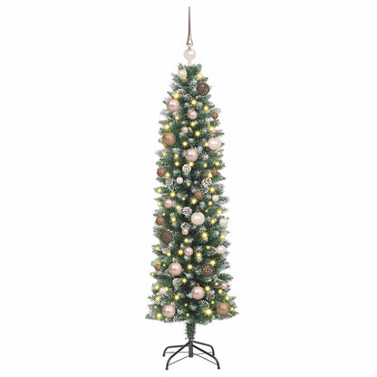 Albero di Natale Artificiale Sottile Verde e Bianco 150 cm