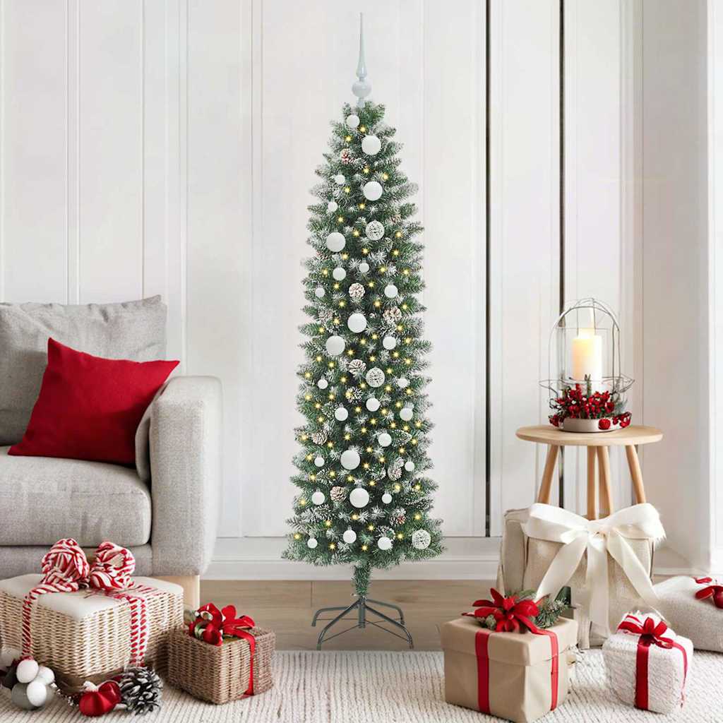 Albero di Natale Artificiale Sottile Verde e Bianco 150 cm