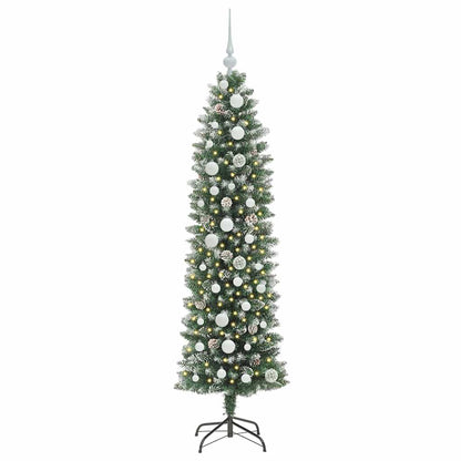 Albero di Natale Artificiale Sottile Verde e Bianco 150 cm