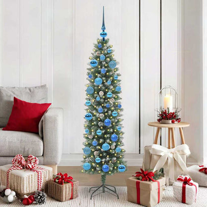 Albero di Natale Artificiale Sottile Verde e Bianco 150 cm