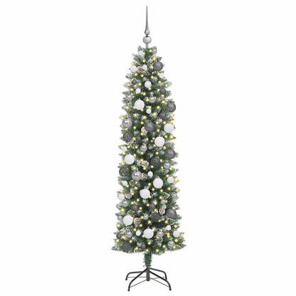Albero di Natale Artificiale Sottile Verde e Bianco 180 cm