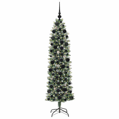 Albero di Natale Artificiale Sottile Verde e Bianco 180 cm