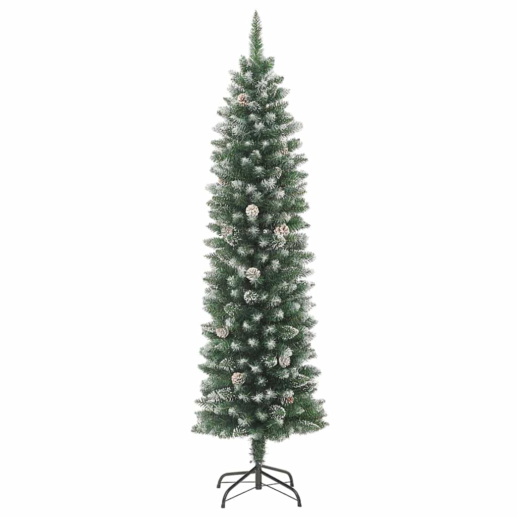 Albero di Natale Artificiale Sottile Verde e Bianco 180 cm