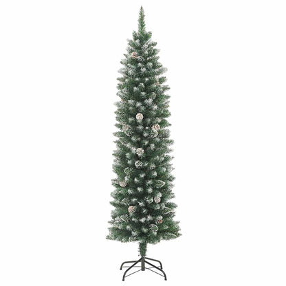 Albero di Natale Artificiale Sottile Verde e Bianco 180 cm