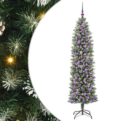 Albero di Natale Artificiale Sottile Verde e Bianco 180 cm