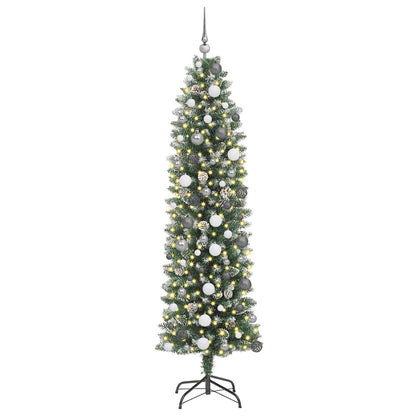 Albero di Natale Artificiale Sottile Verde e Bianco 210 cm