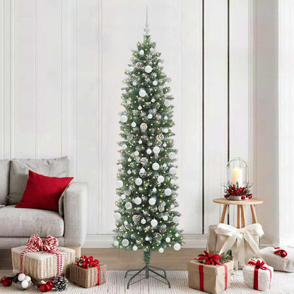 Albero di Natale Artificiale Sottile Verde e Bianco 210 cm