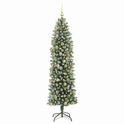 Albero di Natale Artificiale Sottile Verde e Bianco 210 cm