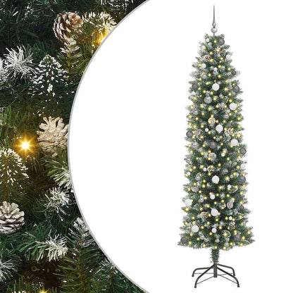 Albero di Natale Artificiale Sottile Verde e Bianco 240 cm