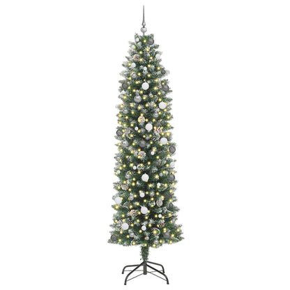 Albero di Natale Artificiale Sottile Verde e Bianco 240 cm